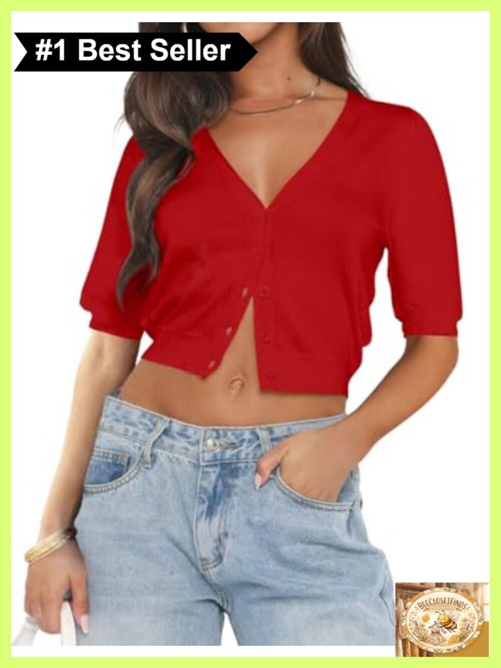 Womens Lightweight Knit Cardigan V-Neck Button Down Crop Top